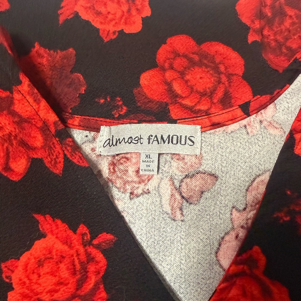Almost Famous Black Dress with Bold Red Rose Print